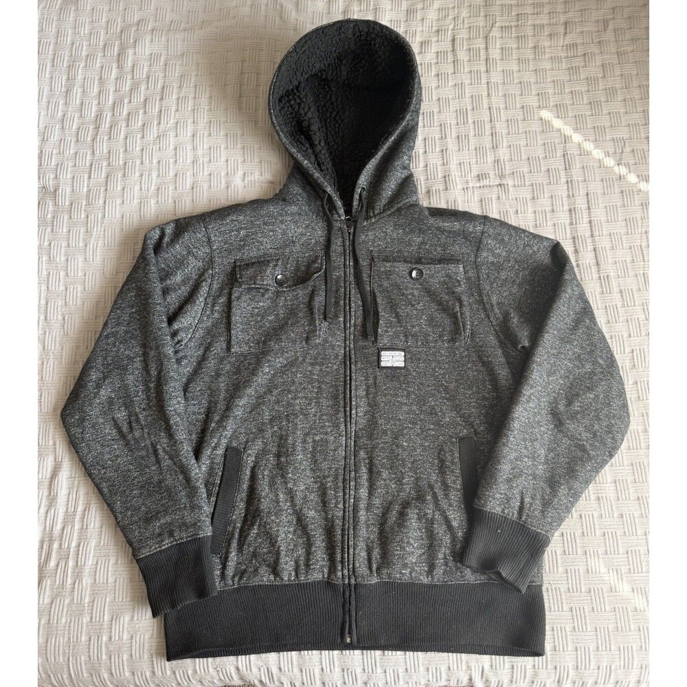 Billabong Sherpa Lined Full Zip Hoodie Jacket Charcoal Gray Men's Size Medium
